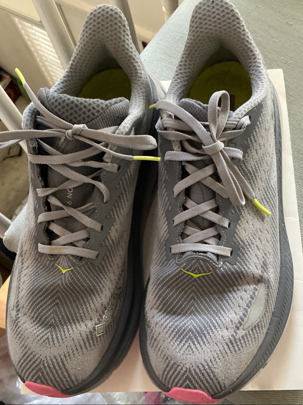 Light Gray Women’s Sneakers with Neon Accents HOKA GORE TEX CLIFTON 9 GTX